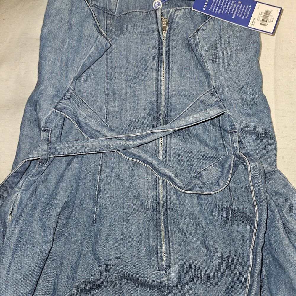 POPSUGAR Women’s Chambray Denim Long Dress Size M Tie Back Blue New Sleeveless - Picture 8 of 10